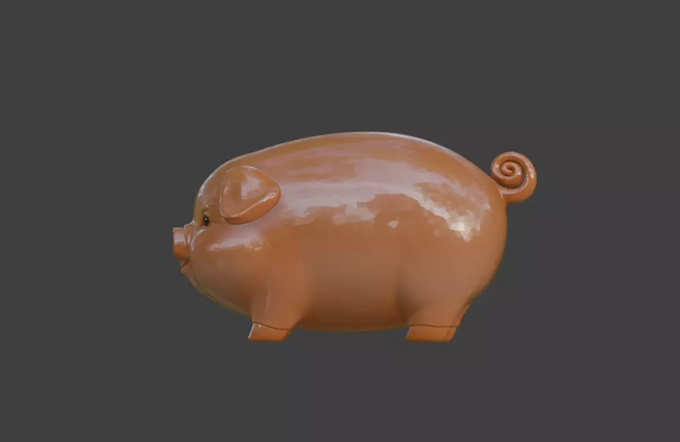 A cute 3D cartoon sculpture of a little pig 3D print model_3