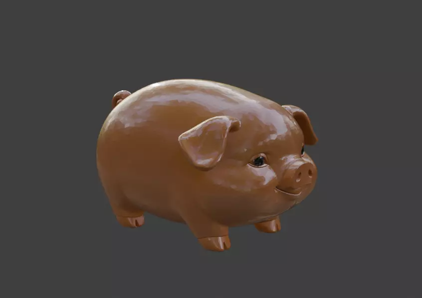 A cute 3D cartoon sculpture of a little pig 3D print model_6