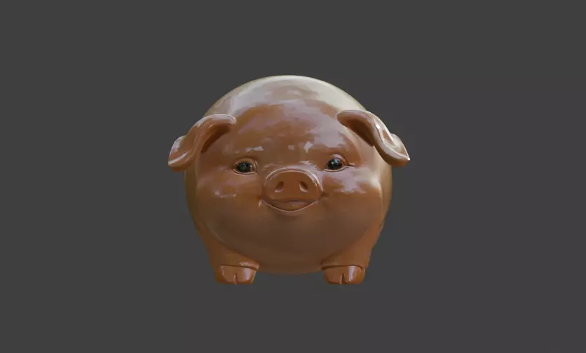 A cute 3D cartoon sculpture of a little pig 3D print model_1