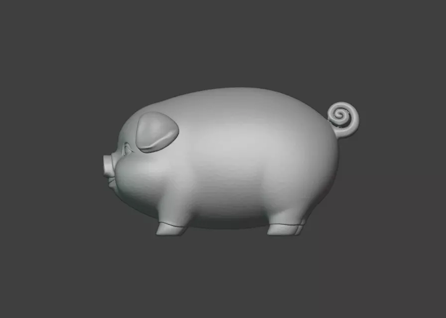 A cute 3D cartoon sculpture of a little pig 3D print model_5