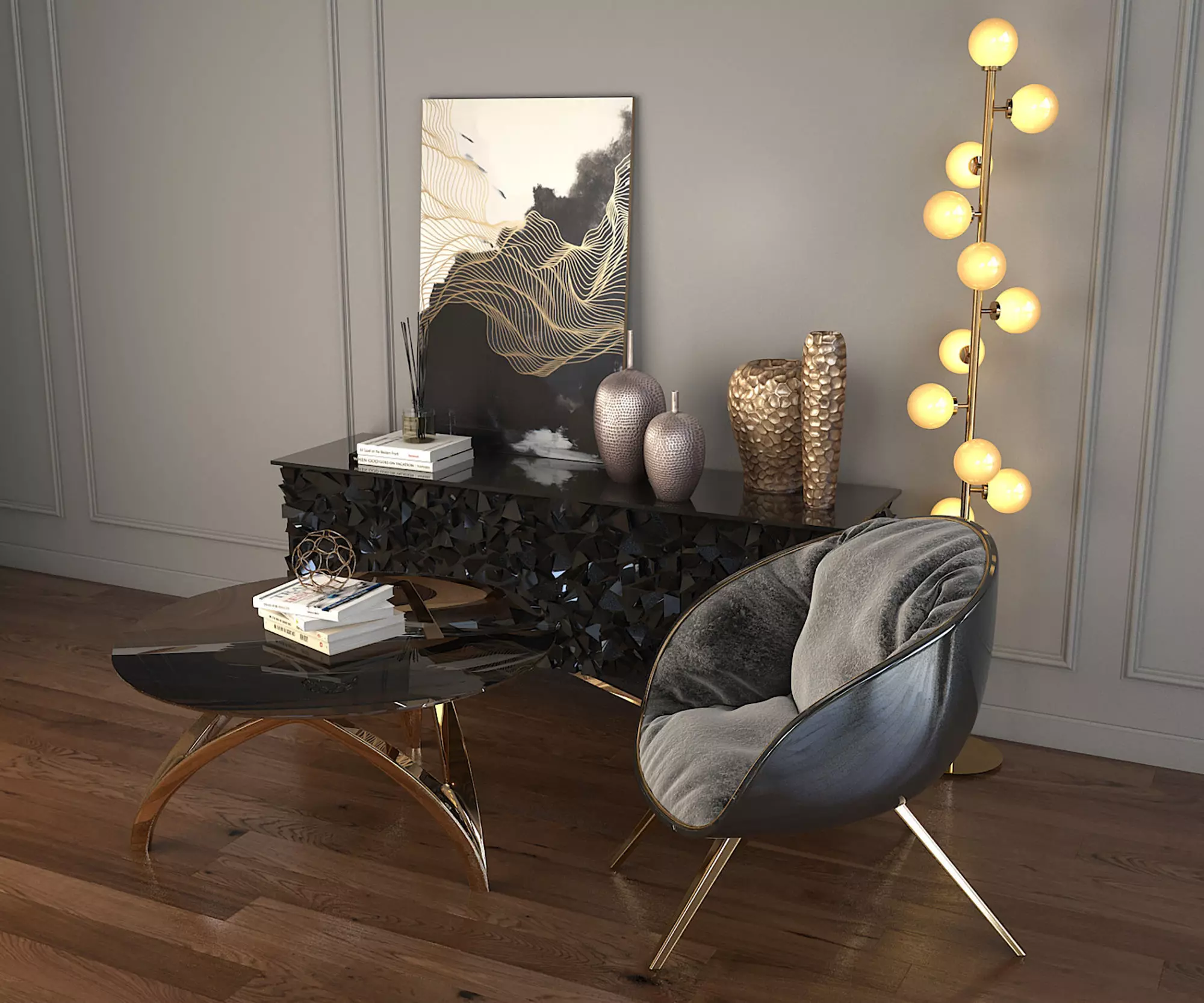 Modern Coffee Table and Armchair Set 2 3D model_3