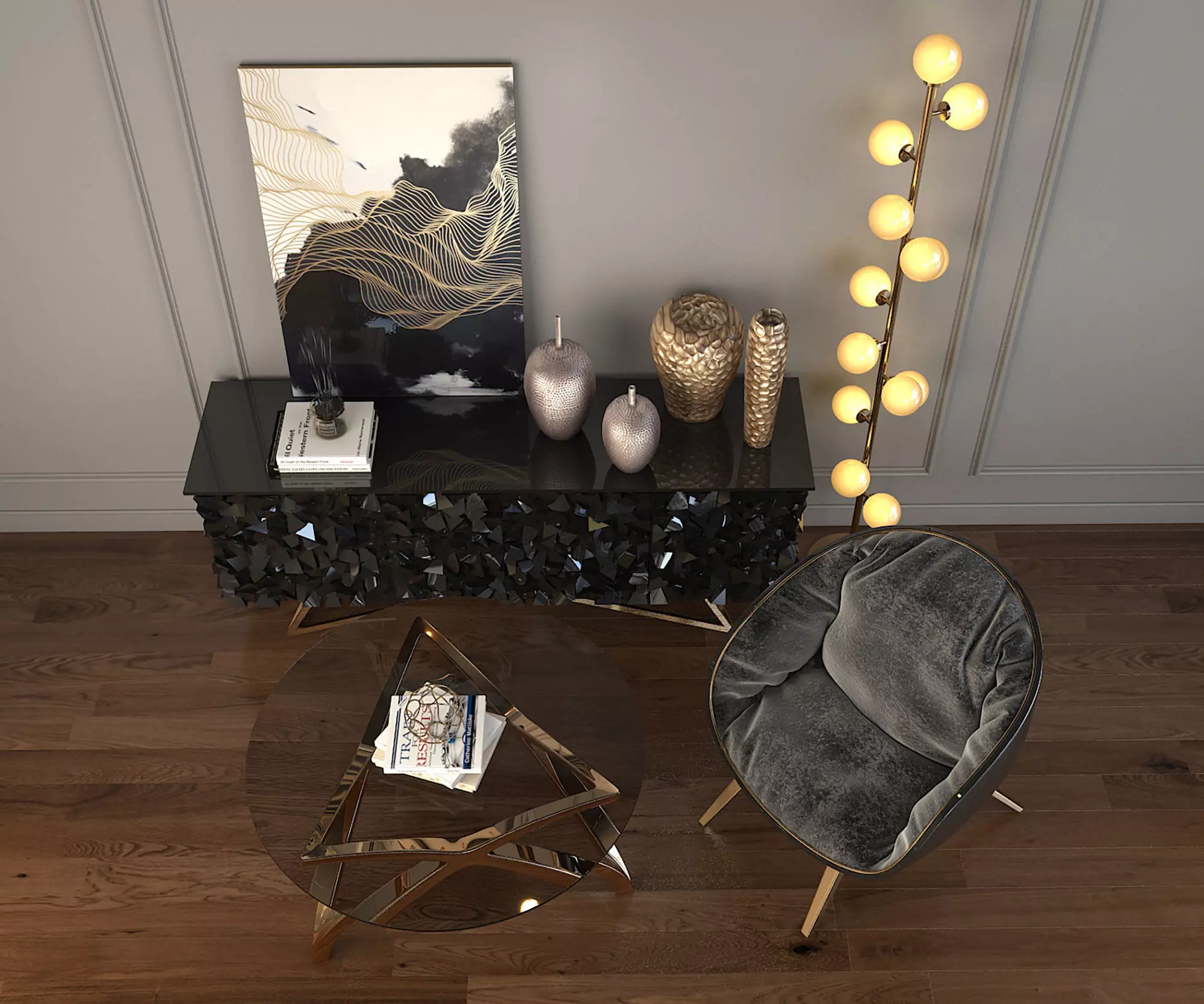 Modern Coffee Table and Armchair Set 2 3D model_1