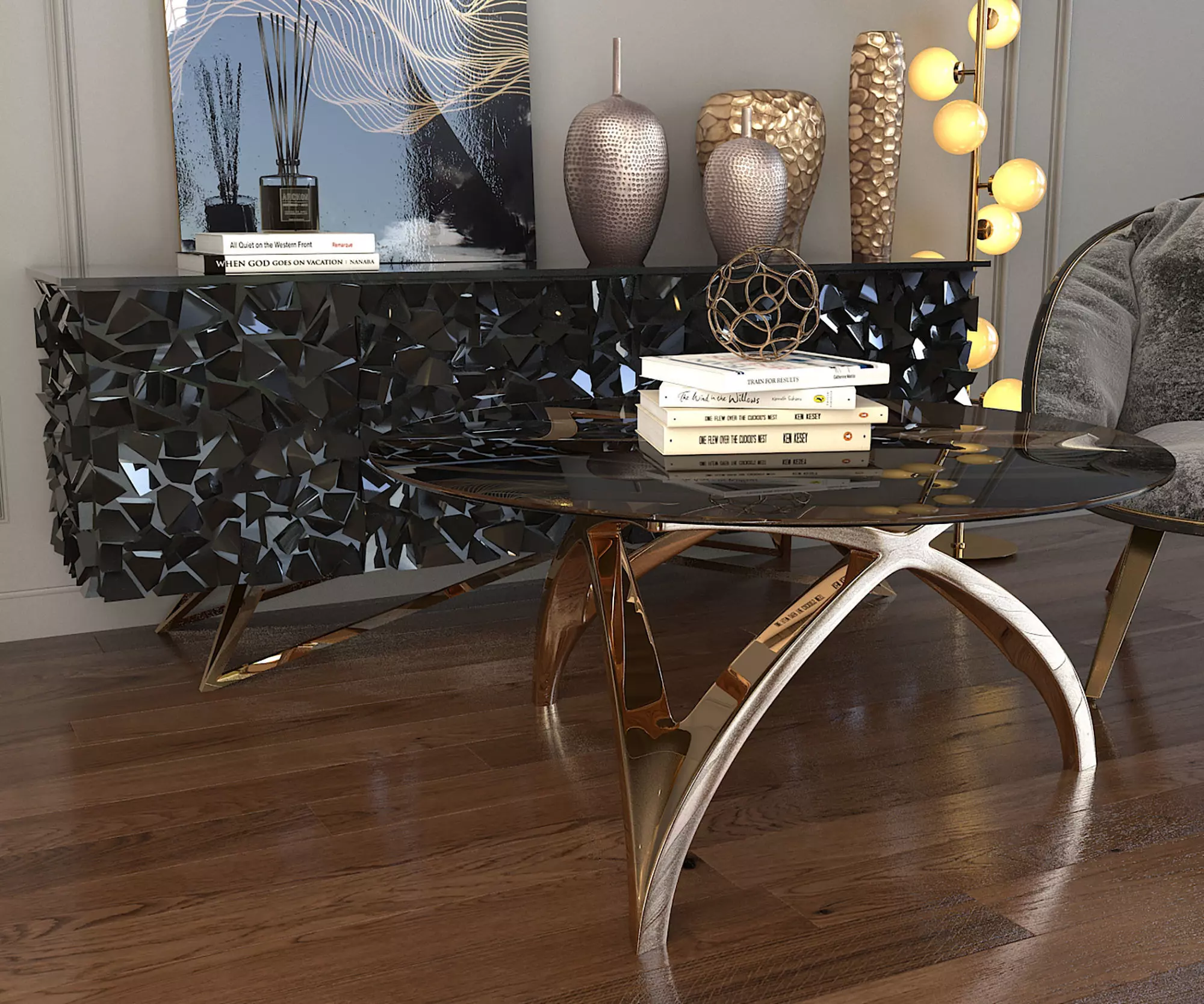 Modern Coffee Table and Armchair Set 2 3D model_2