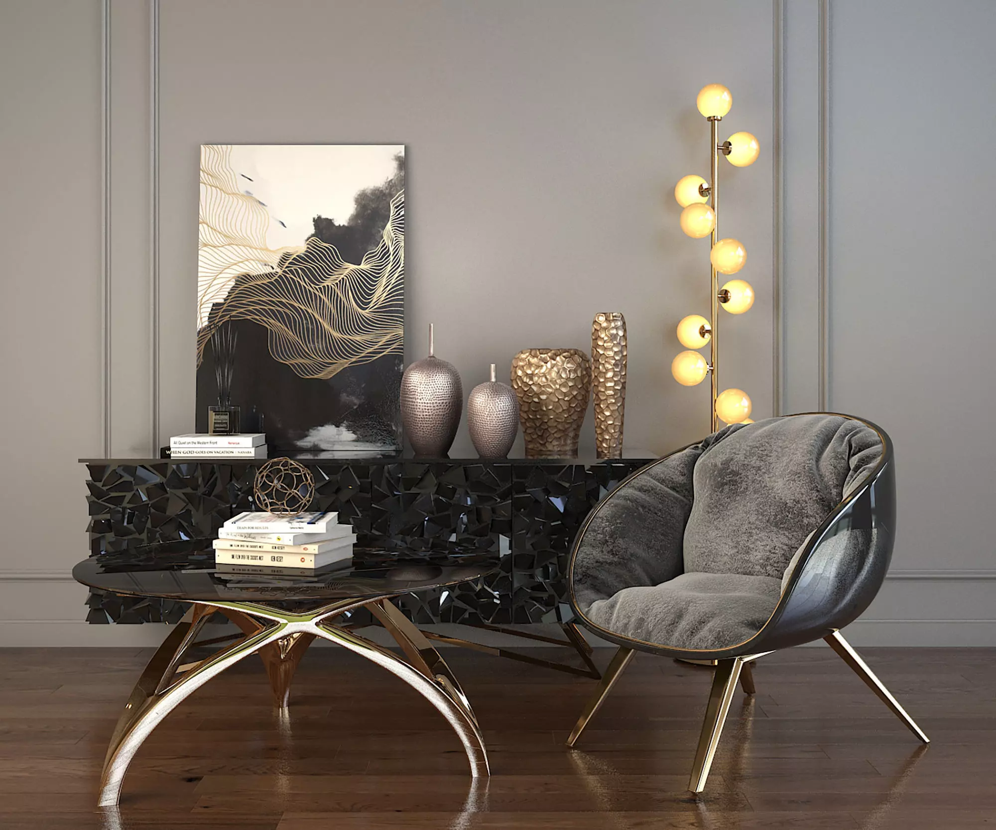 Modern Coffee Table and Armchair Set 2 3D model_0