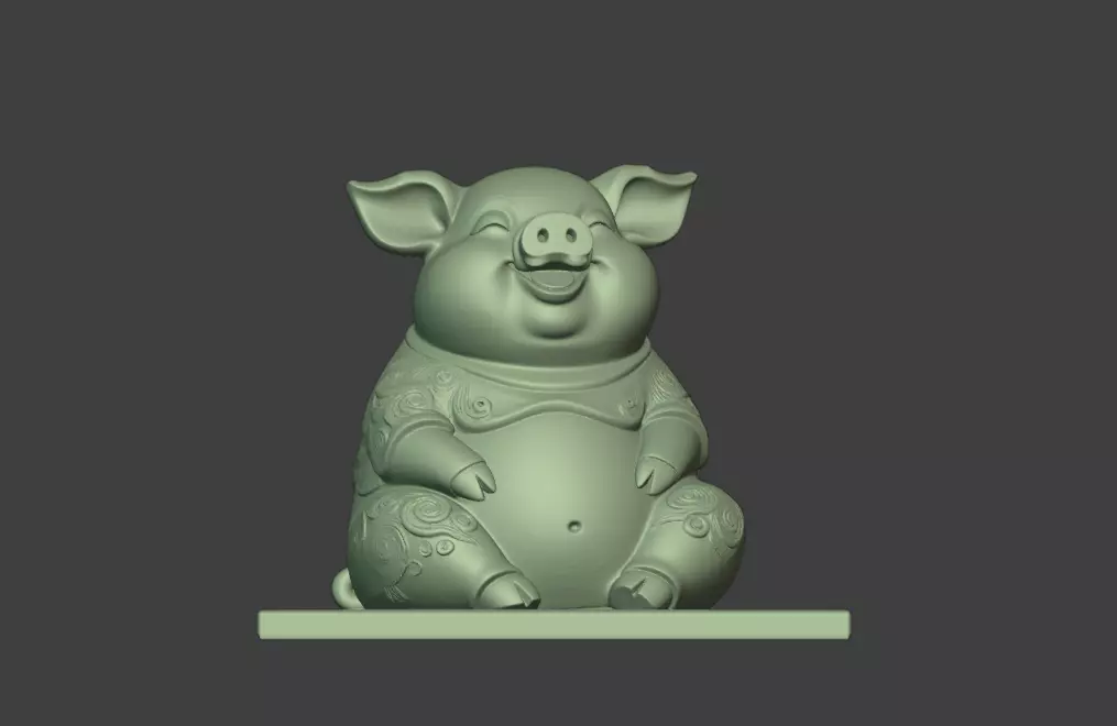 A cute 3D cartoon sculpture of a little pig 3D print model_1