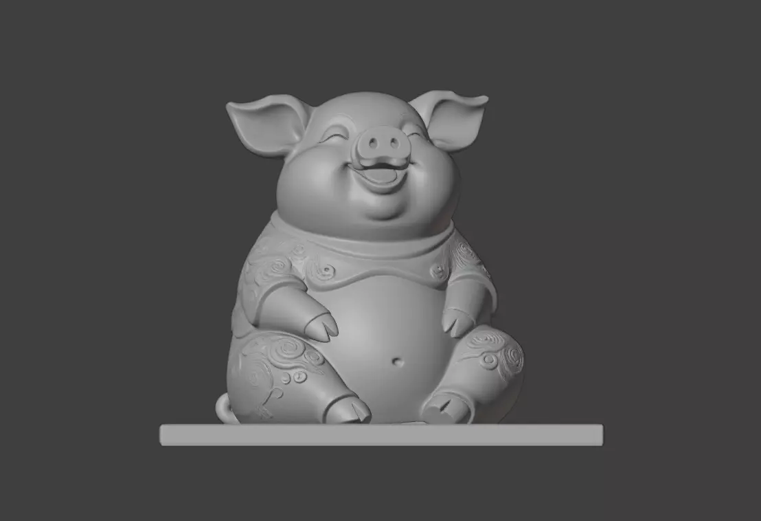 A cute 3D cartoon sculpture of a little pig 3D print model_3
