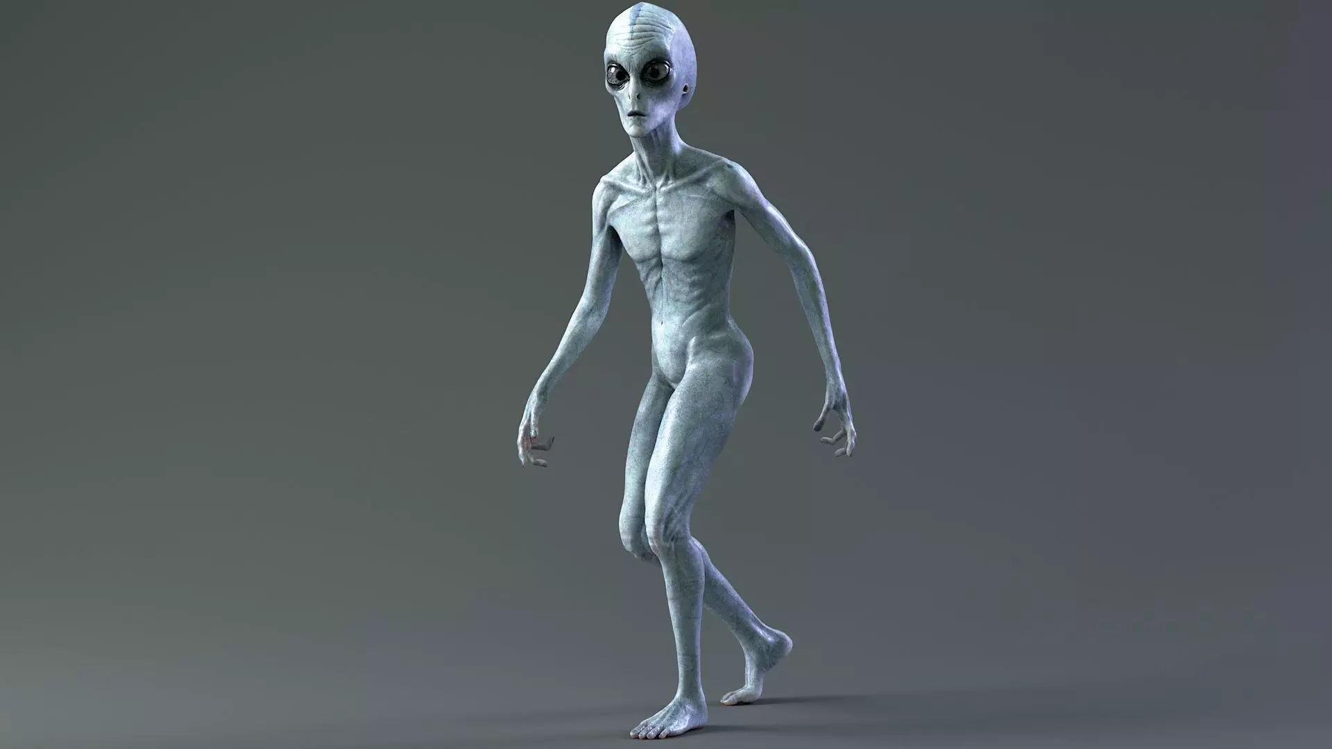 Grey Alien PBR Rigged 3D model_10