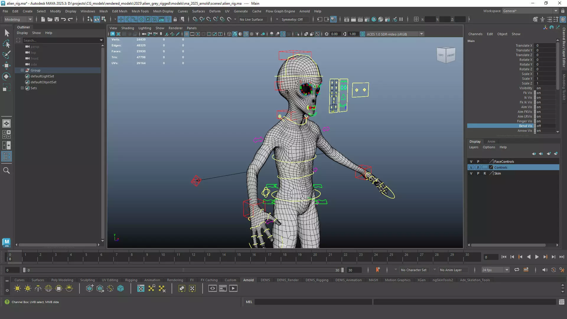 Grey Alien PBR Rigged 3D model_25