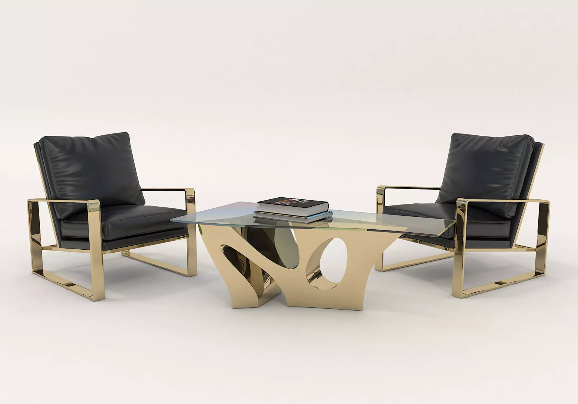 Modern Coffee Table and Armchair Set 4 3D model_2