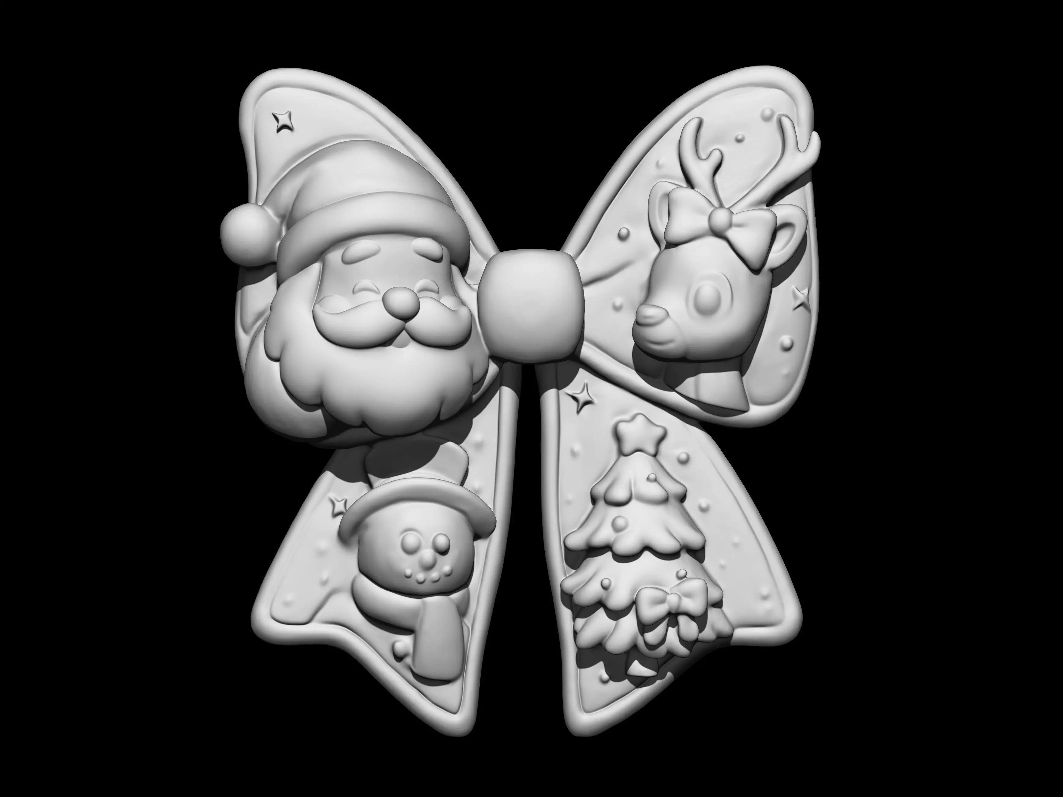 Charming Christmas Bow with Santa Reindeer and Snowman 3D print model_1