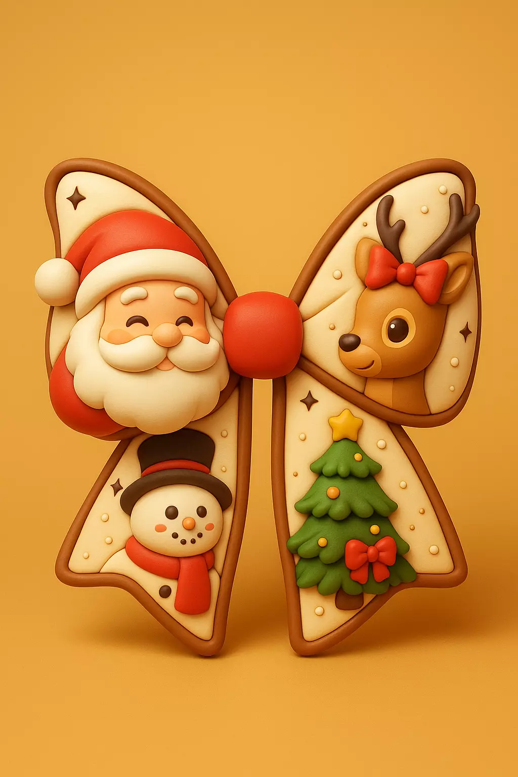 Charming Christmas Bow with Santa Reindeer and Snowman 3D print model_0