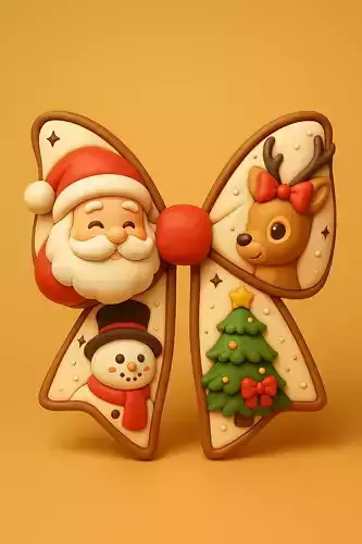 Charming Christmas Bow with Santa Reindeer and Snowman 3D print model