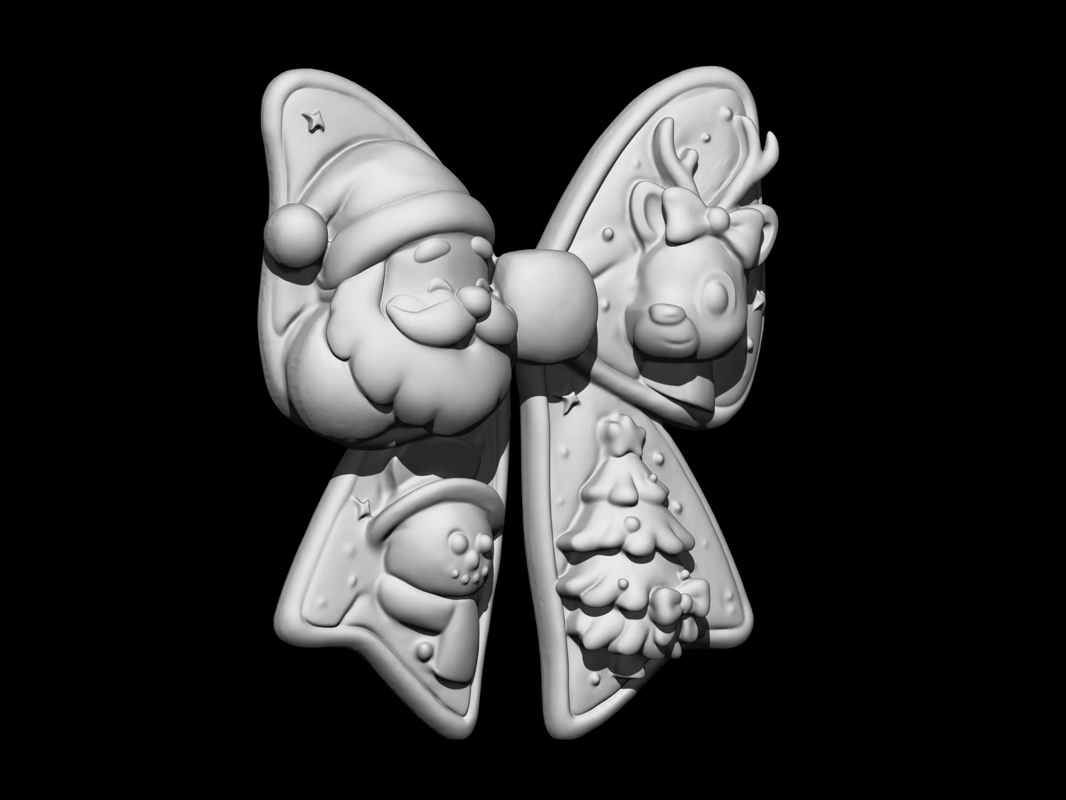 Charming Christmas Bow with Santa Reindeer and Snowman 3D print model_3