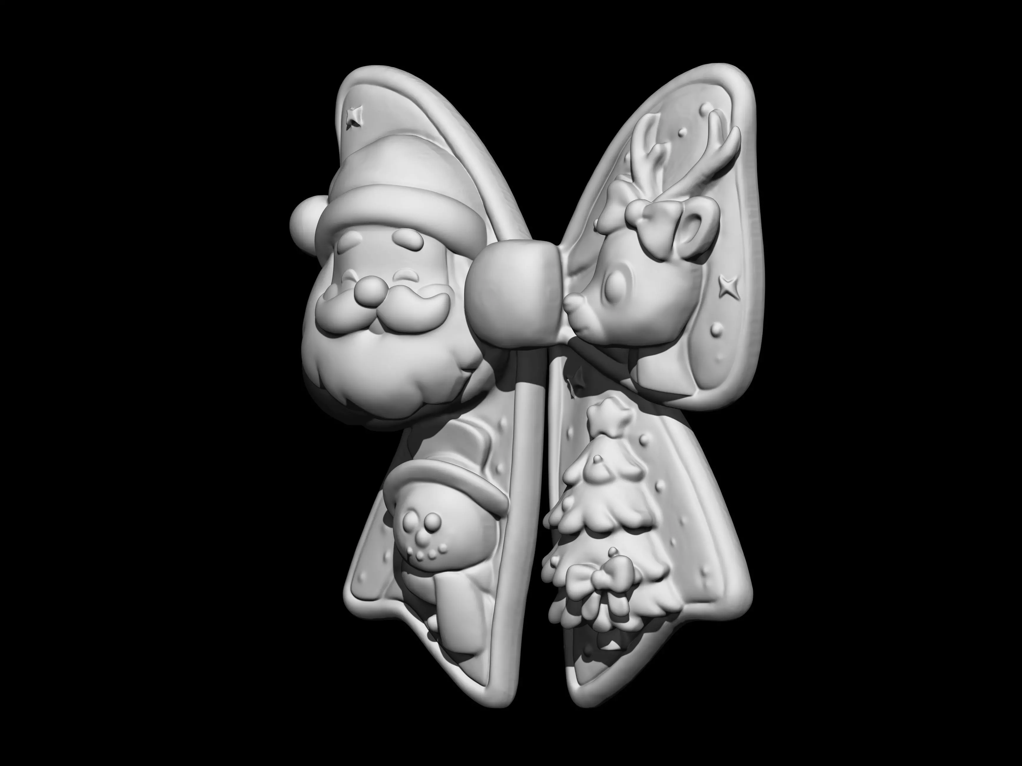 Charming Christmas Bow with Santa Reindeer and Snowman 3D print model_2