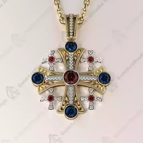 Jerusalem Cross Pendant with gemstones 004 3D print model