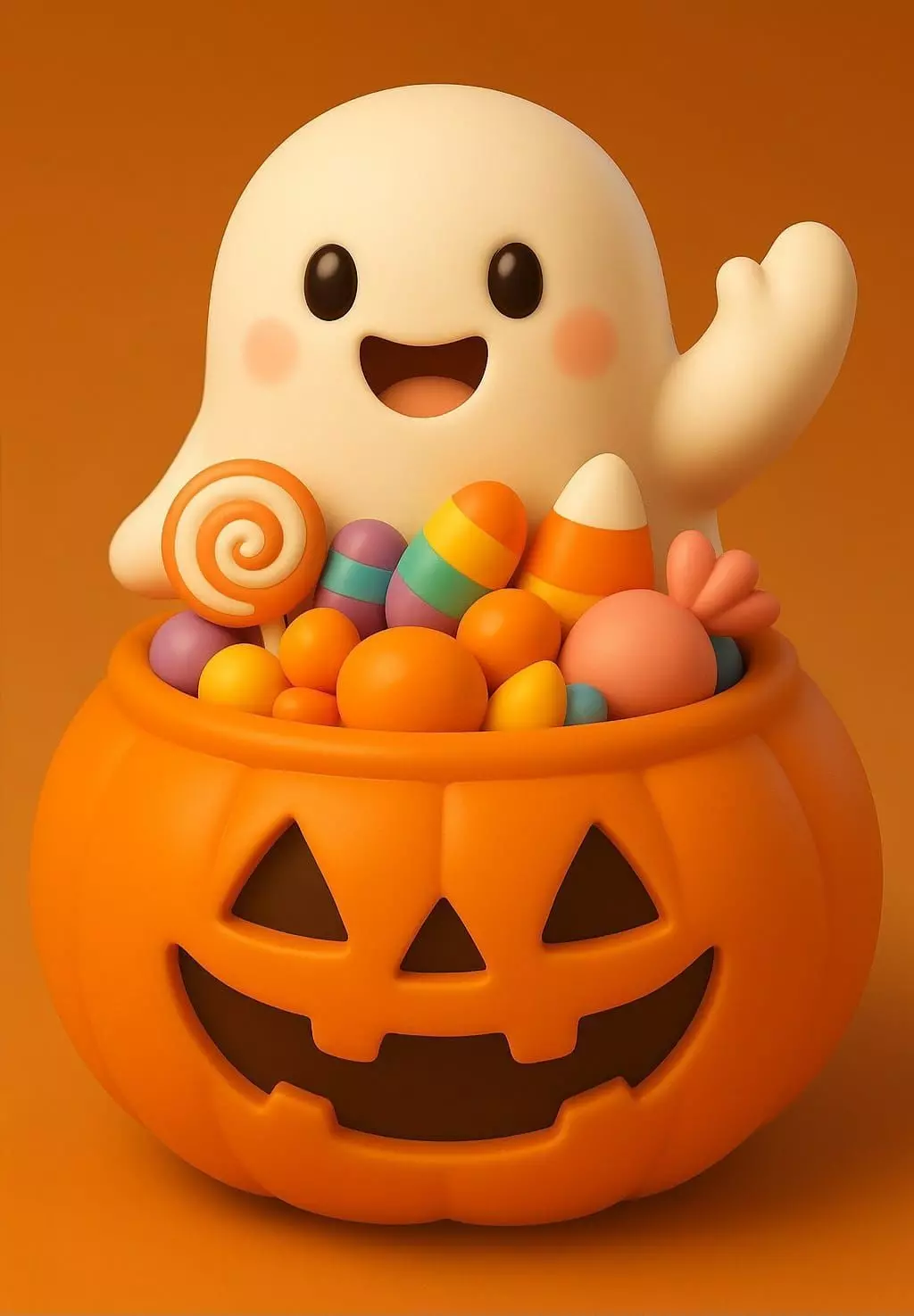 Cute Ghost in Jack O Lantern Candy Bucket 3D print model_4