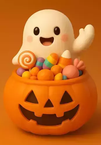 Cute Ghost in Jack O Lantern Candy Bucket 3D print model