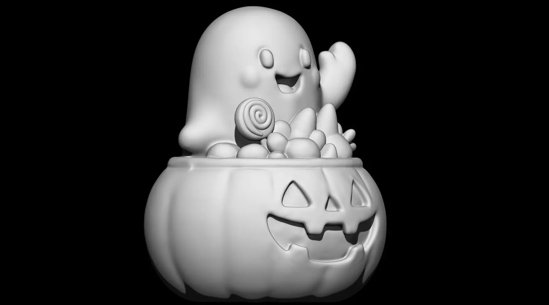 Cute Ghost in Jack O Lantern Candy Bucket 3D print model_2
