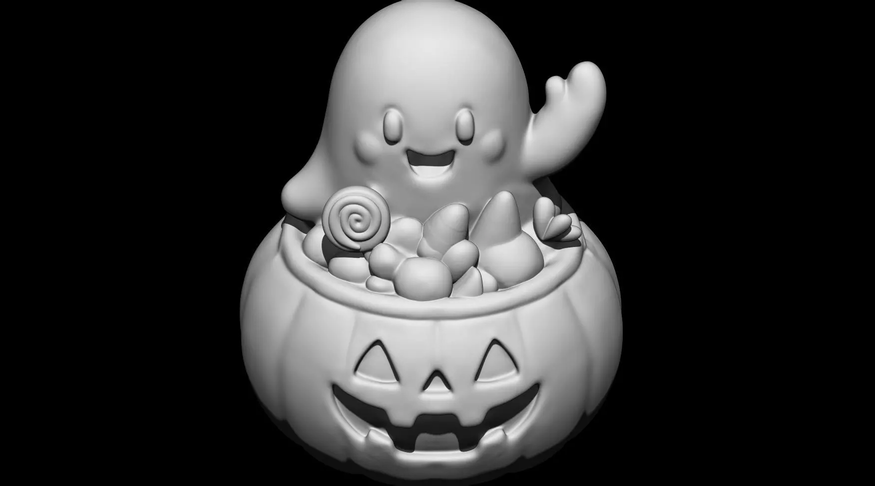 Cute Ghost in Jack O Lantern Candy Bucket 3D print model_3