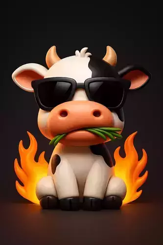 Gangster Cow in Sunglasses and Flames