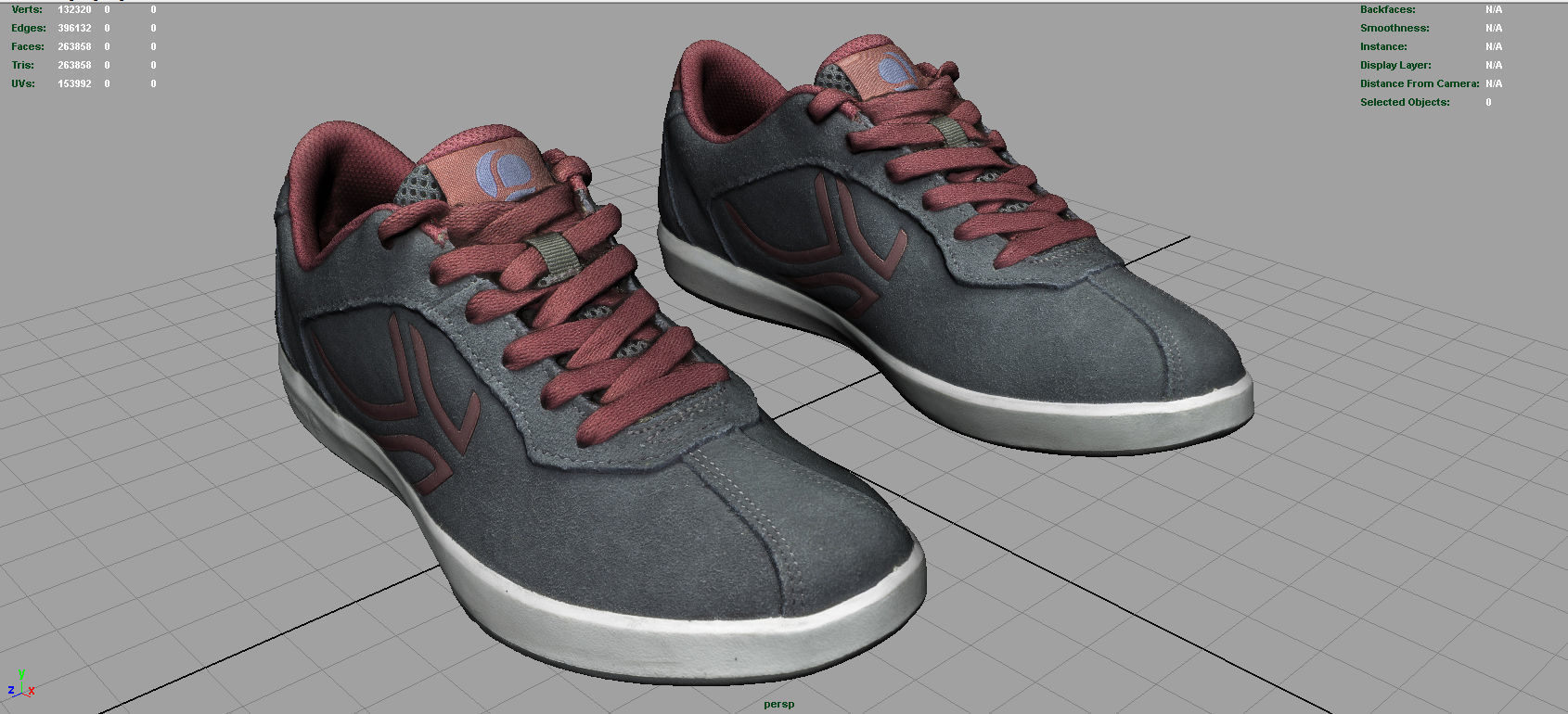 Sneakers pair of maroon shoes Low-poly 3D model_7