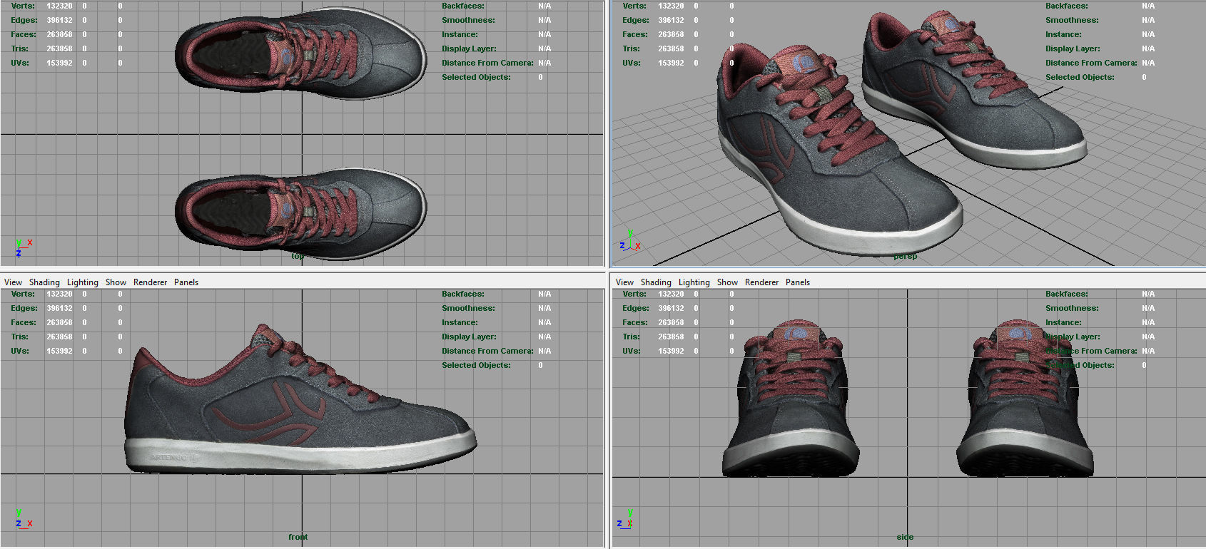 Sneakers pair of maroon shoes Low-poly 3D model_5