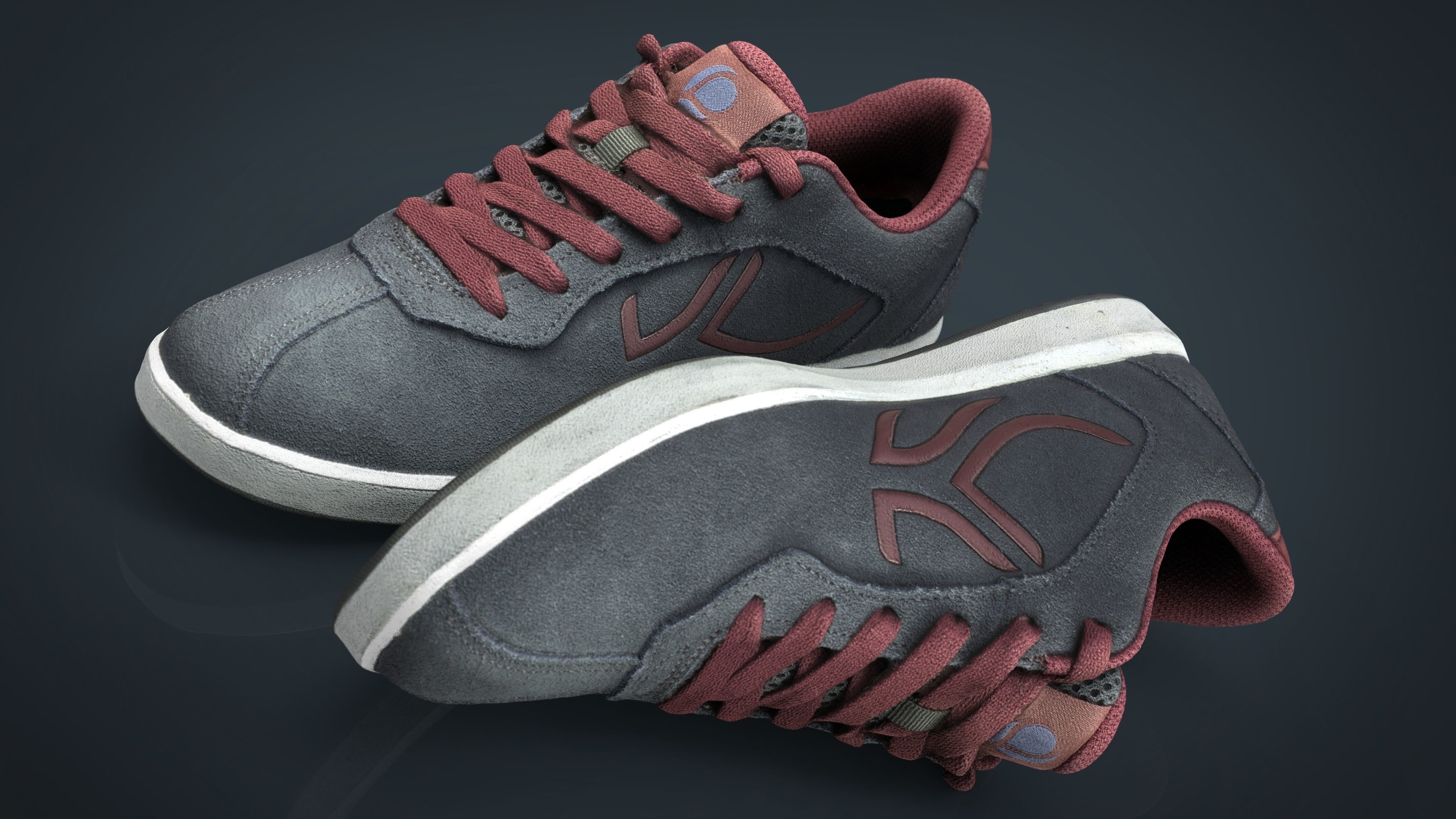 Sneakers pair of maroon shoes Low-poly 3D model_2