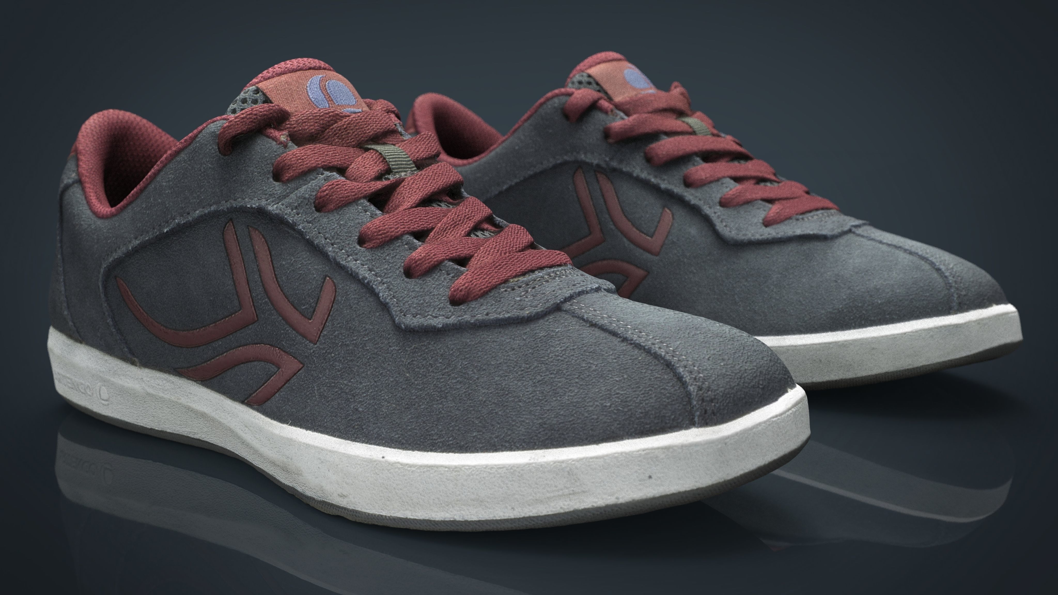 Sneakers pair of maroon shoes Low-poly 3D model_11