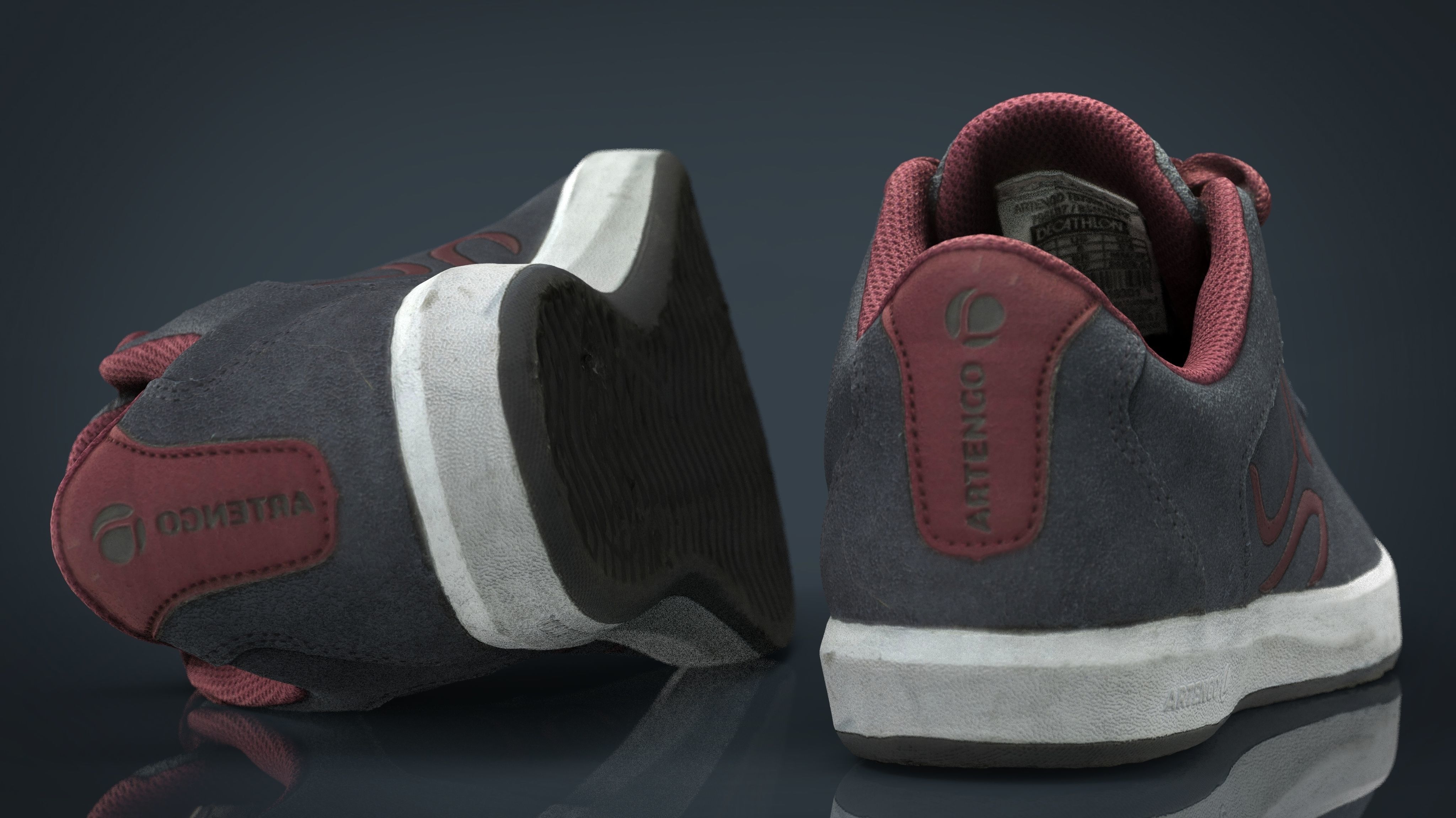 Sneakers pair of maroon shoes Low-poly 3D model_9