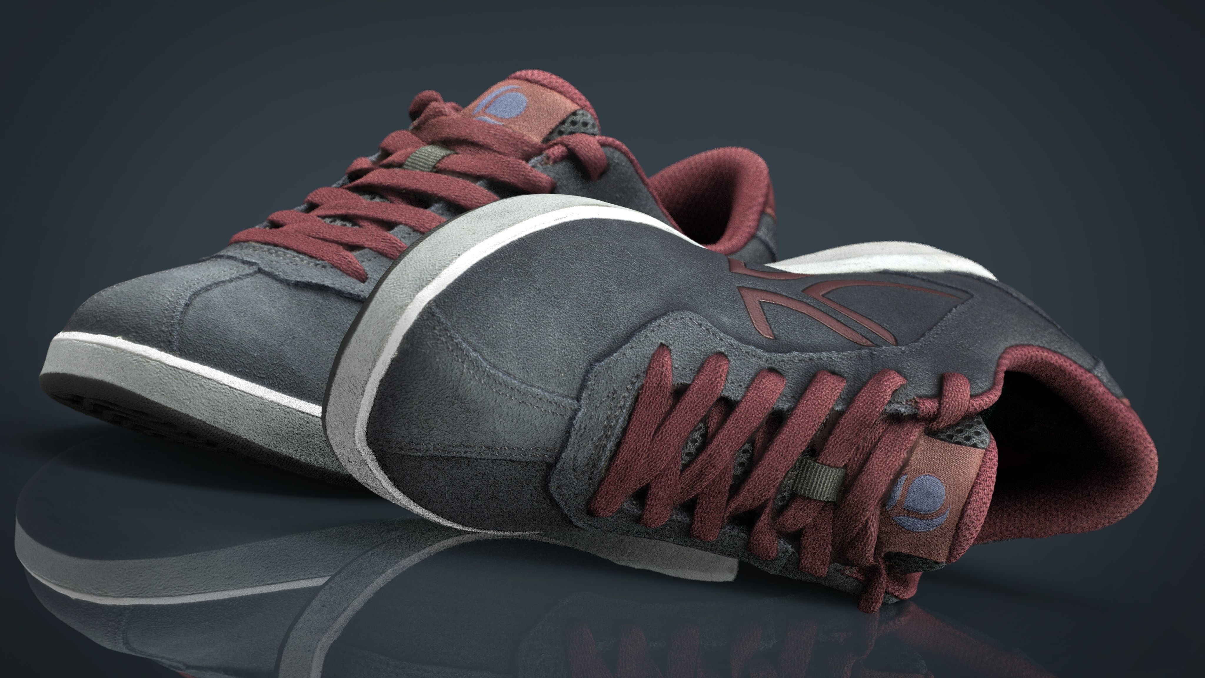 Sneakers pair of maroon shoes Low-poly 3D model_12