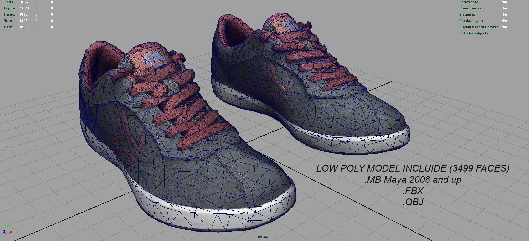 Sneakers pair of maroon shoes Low-poly 3D model_3