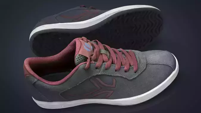 Sneakers pair of maroon shoes Low-poly 3D model