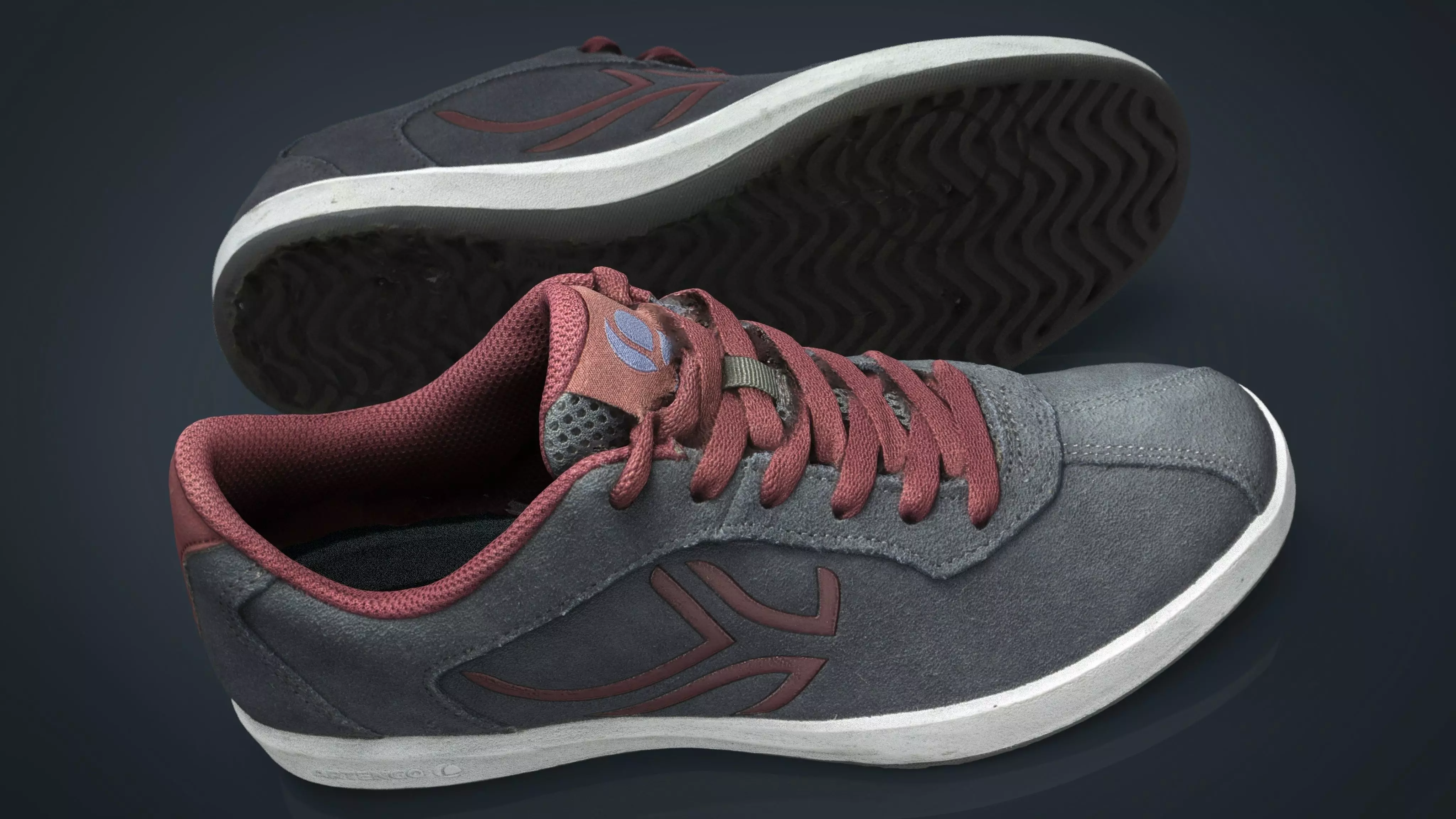 Sneakers pair of maroon shoes Low-poly 3D model_0