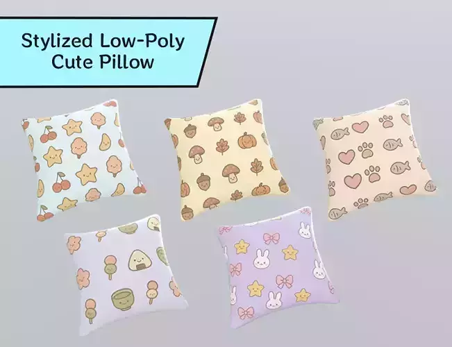 Stylized Low-Poly Cute Pillow Low-poly 3D model