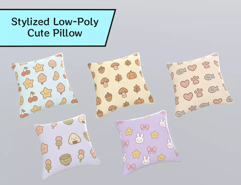 Stylized Low-Poly Cute Pillow Low-poly 3D model_0