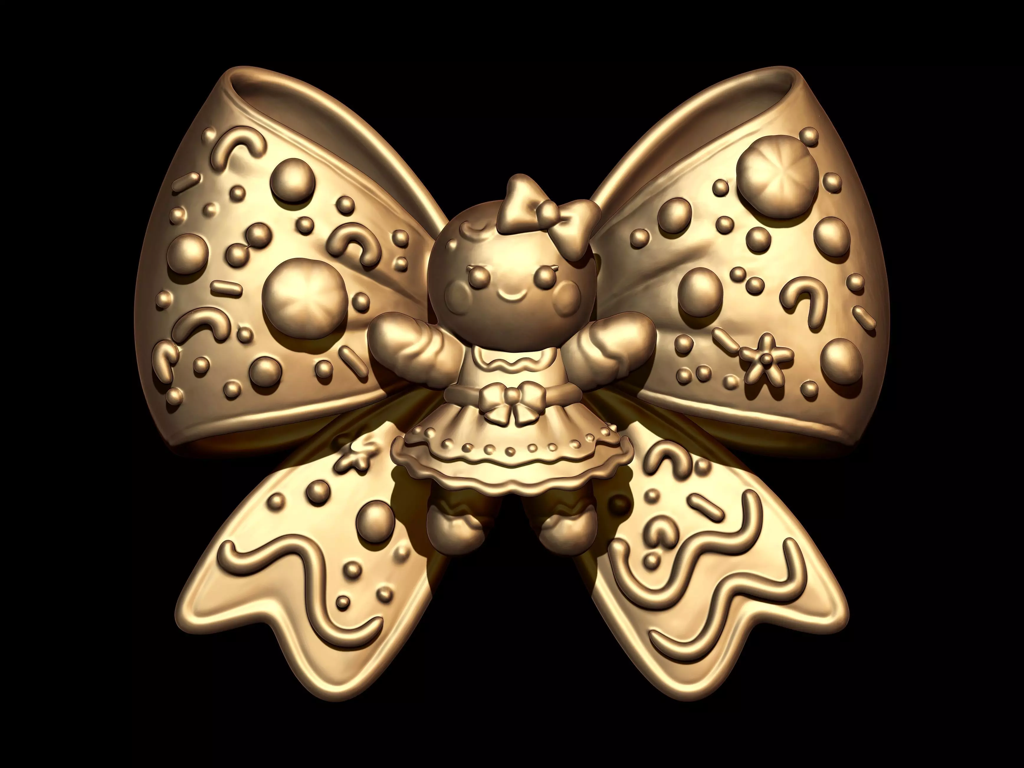Gingerbread Girl on Christmas Bow 3D print model_1