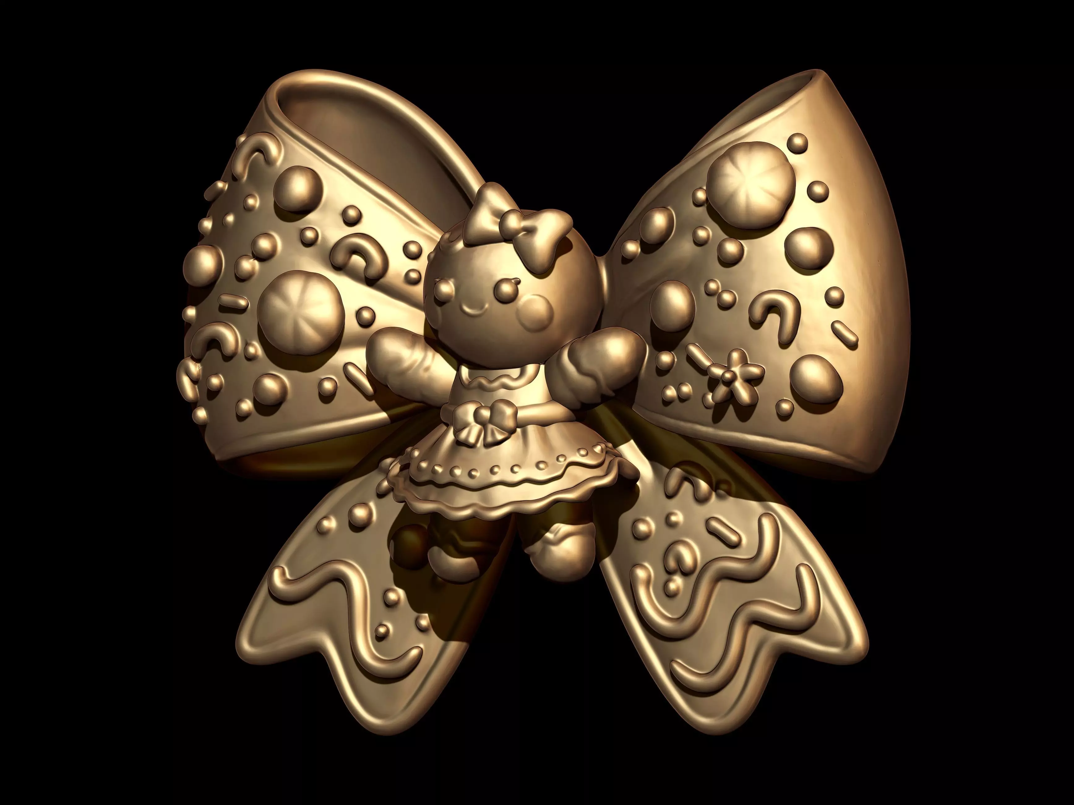 Gingerbread Girl on Christmas Bow 3D print model_2