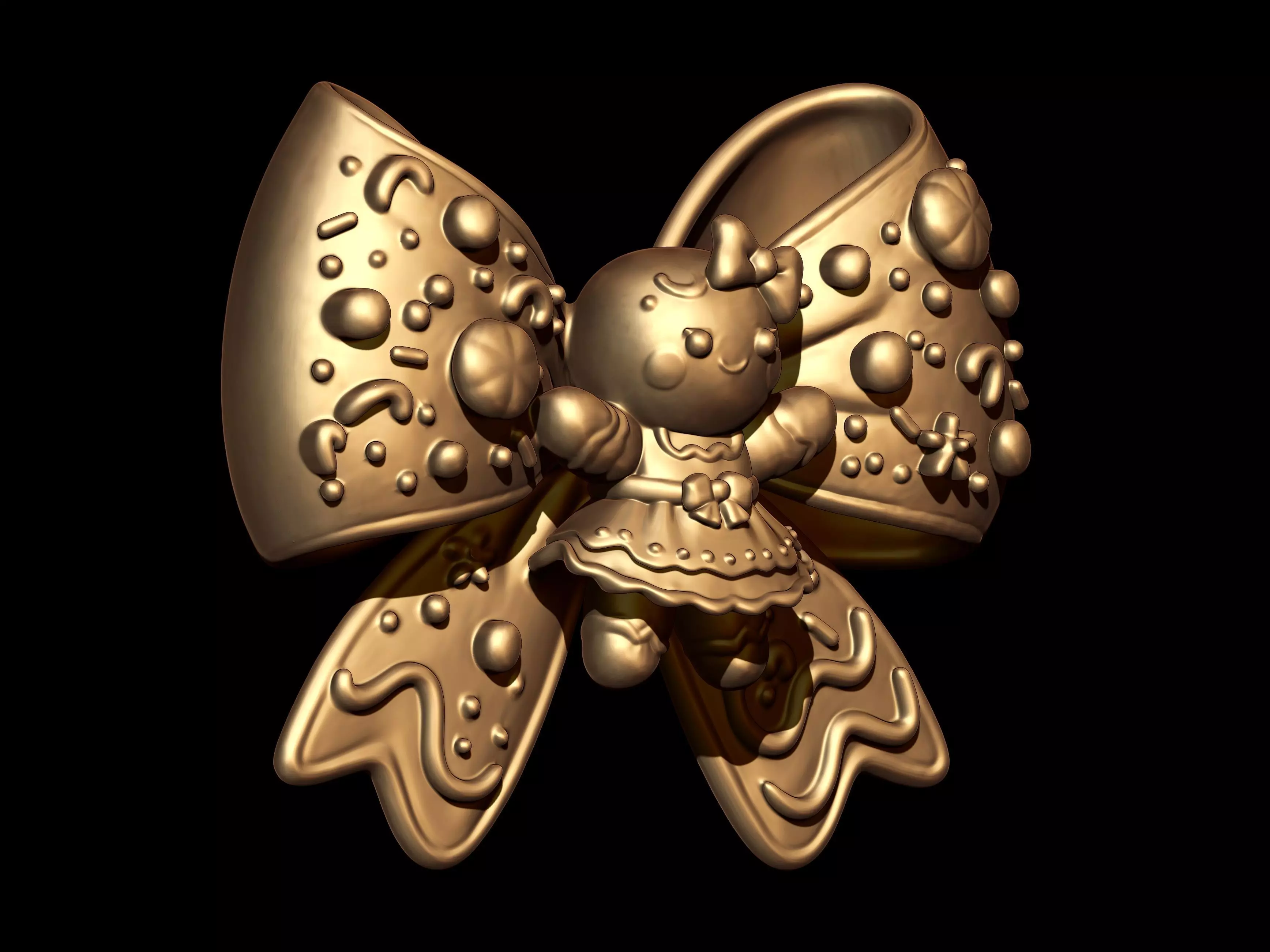 Gingerbread Girl on Christmas Bow 3D print model_3