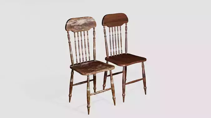 Vintage Wooden Chair PBR 3D Model Old New Versions