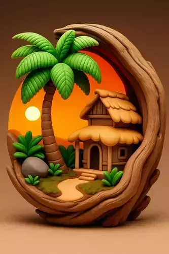 Charming Island Tropical Sunset Scene