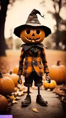 Cute Pumpkin Scarecrow Plaid Jacket Witch Hat 3D Halloween