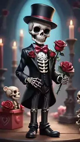 Elegant Skeleton Tuxedo Roses Top Hat 3D Gothic Romance Low-poly 3D model