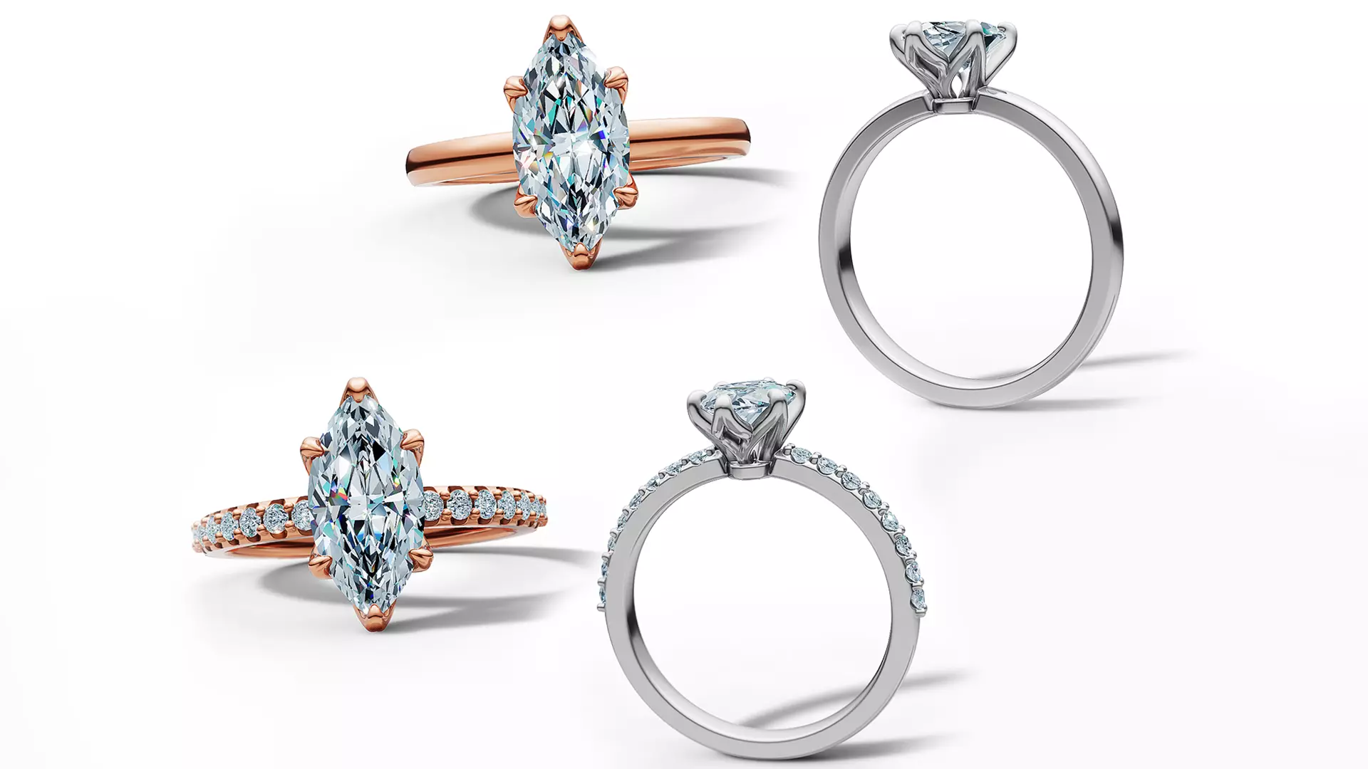 1ct Marquise Solitaire Engagement Ring Tulip Head 2 RINGS 3D Model Collection_0