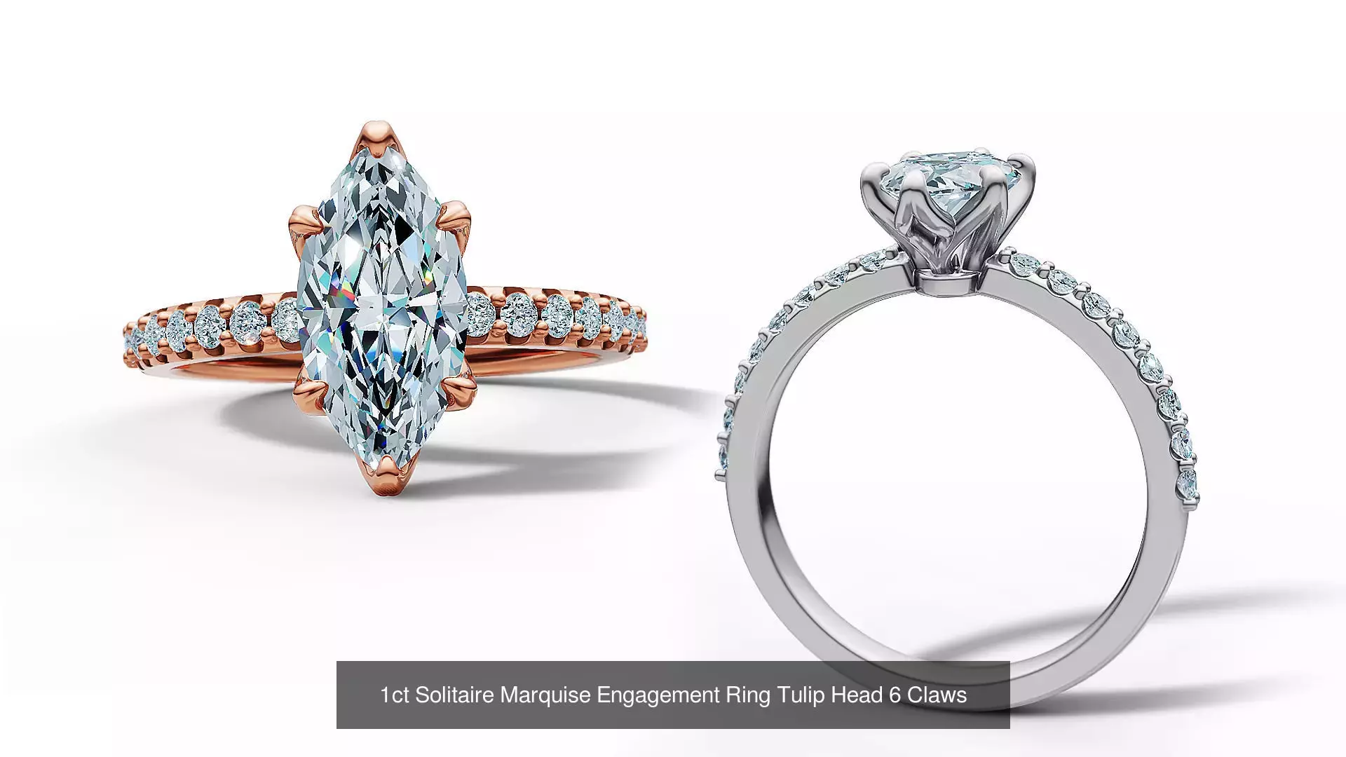 1ct Marquise Solitaire Engagement Ring Tulip Head 2 RINGS 3D Model Collection_4
