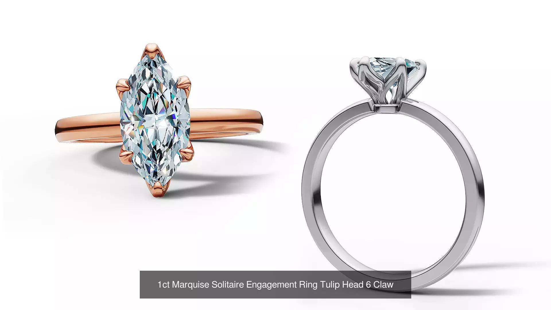 1ct Marquise Solitaire Engagement Ring Tulip Head 2 RINGS 3D Model Collection_3