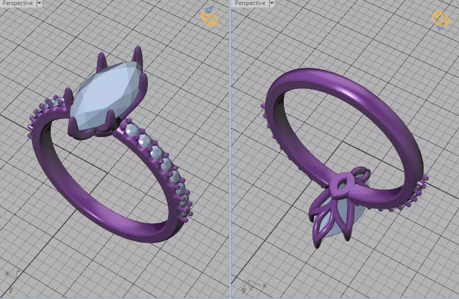 1ct Marquise Solitaire Engagement Ring Tulip Head 2 RINGS 3D Model Collection_12