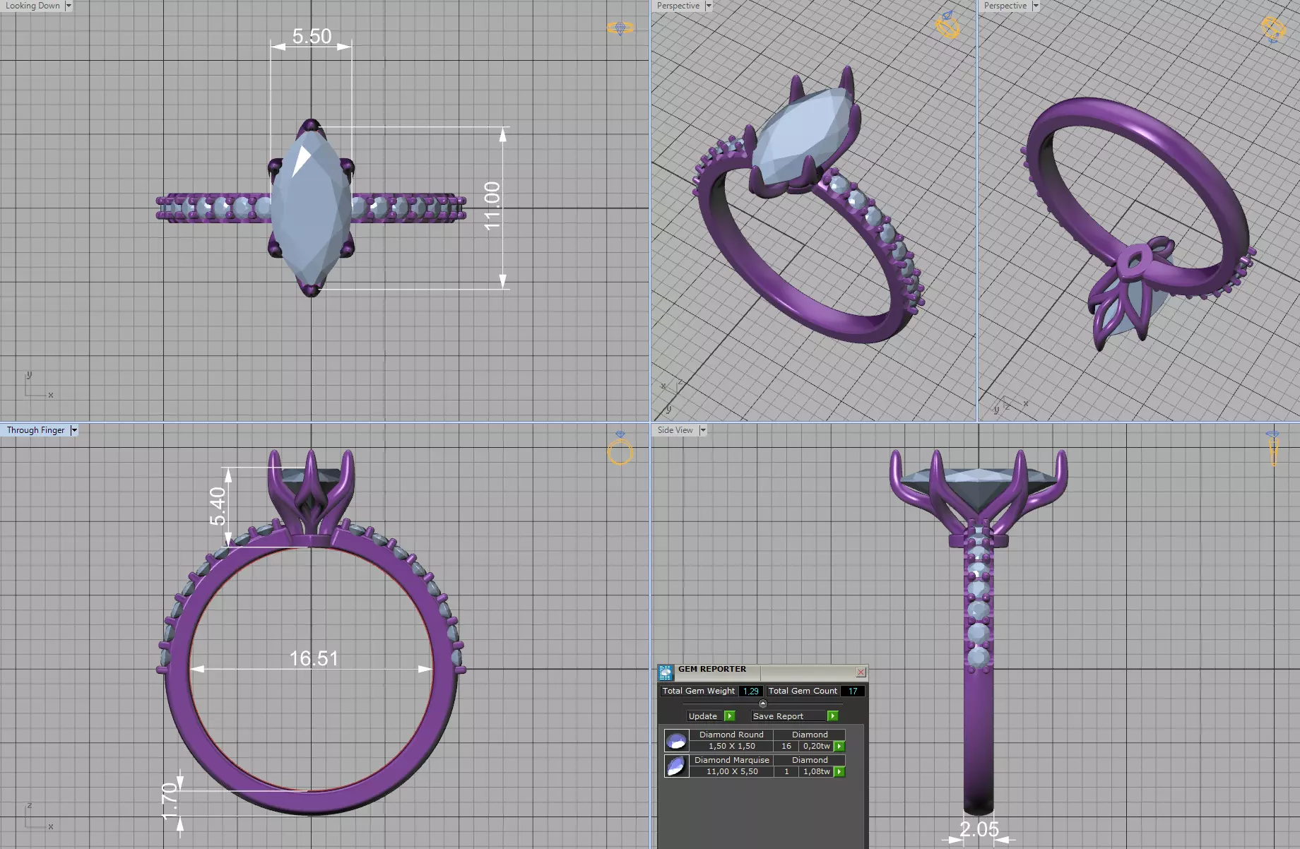 1ct Marquise Solitaire Engagement Ring Tulip Head 2 RINGS 3D Model Collection_9