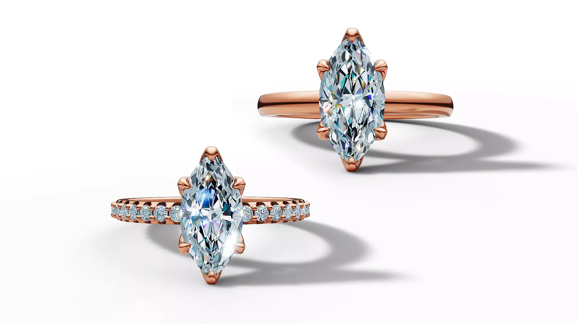 1ct Marquise Solitaire Engagement Ring Tulip Head 2 RINGS 3D Model Collection_2