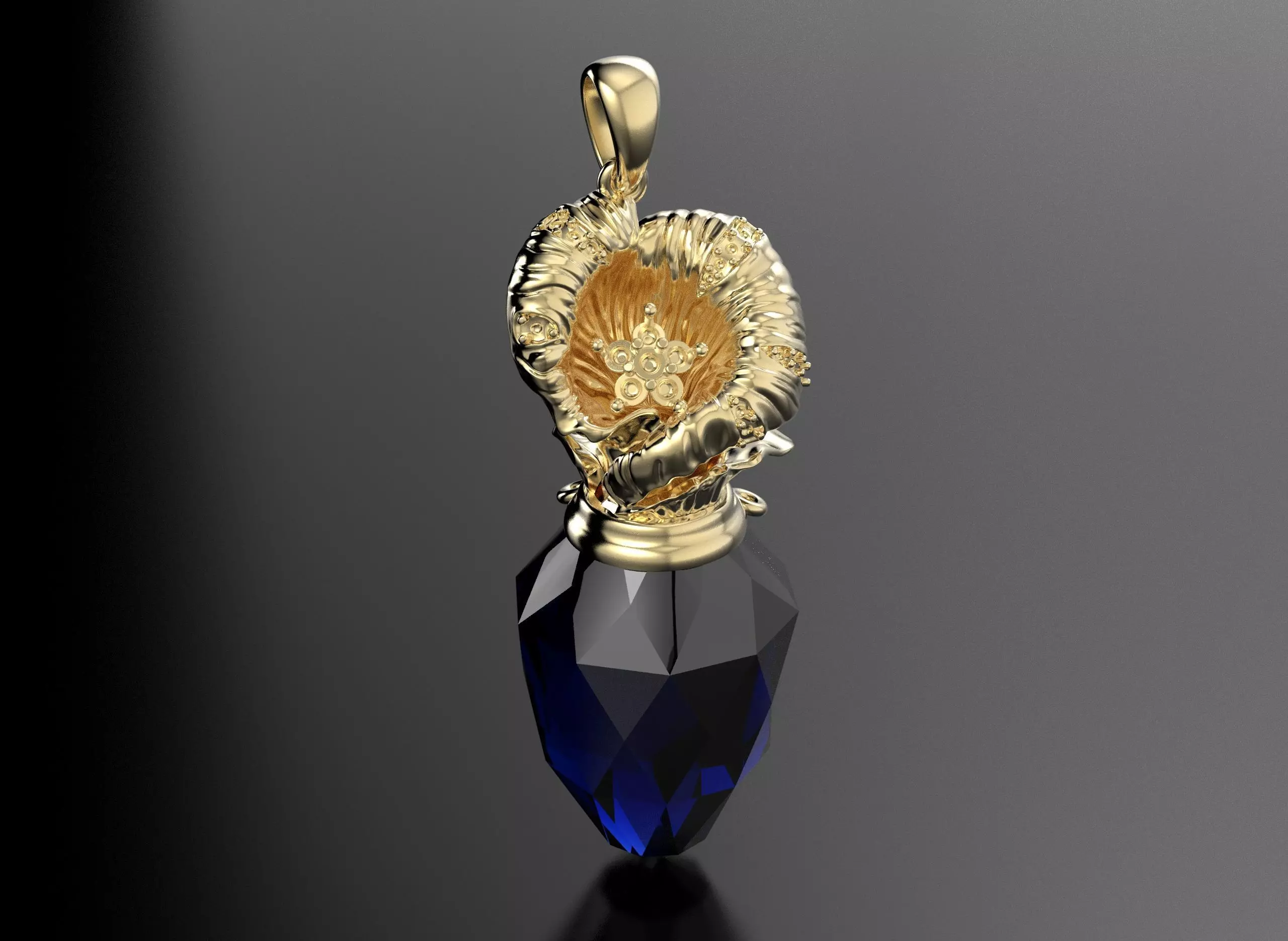 Flower pendant with big gem 3D print model