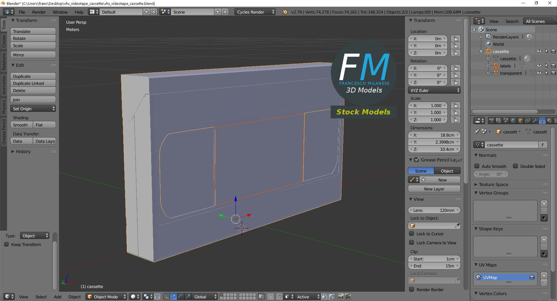 VHS videotape cassette 3D model_9